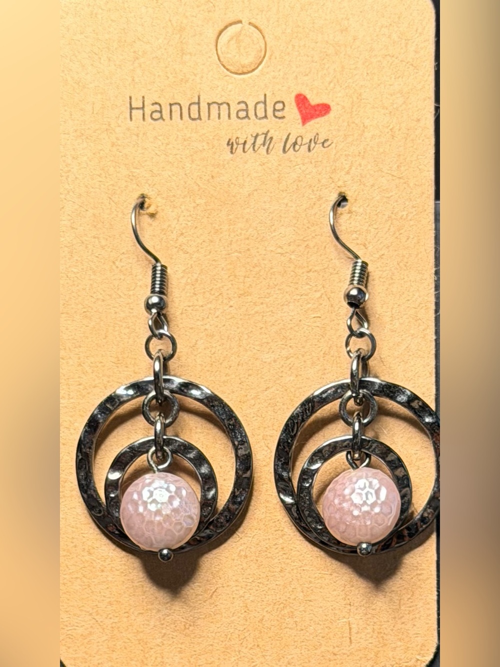 ✨Handmade✨ Pink Bead Double Hoop Earrings